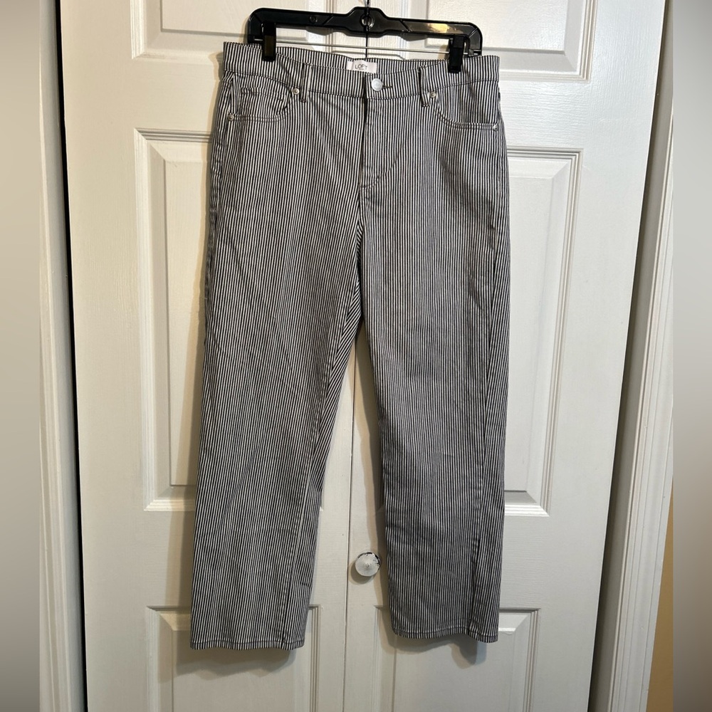 LOFT Outlet Dark Blue & off White Striped Straight Jeans Size 10